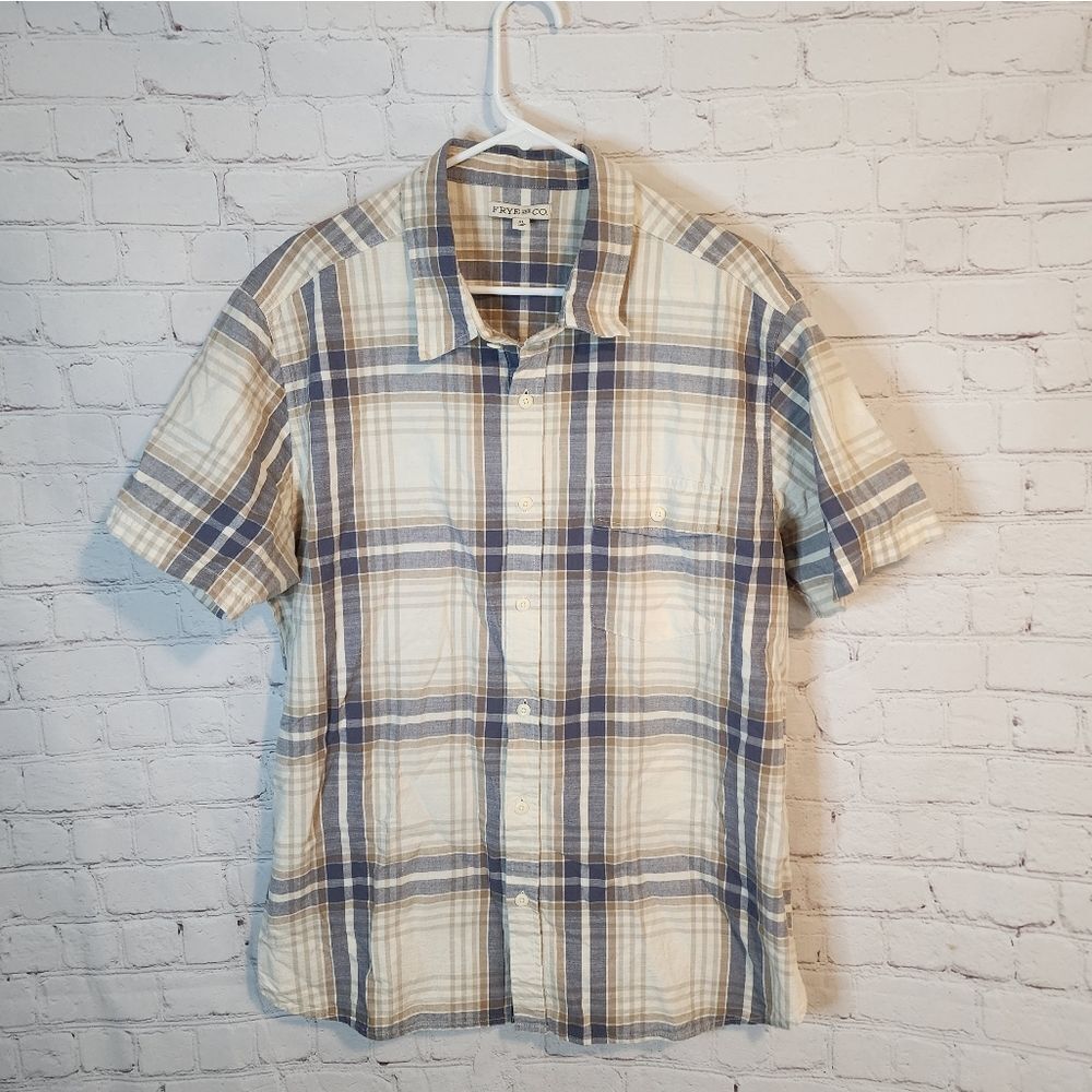 Men's FRYE AND CO. Blue and Tan Plaid Shirt, Size XL